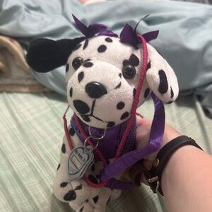 Dalmatian Plush Dog Toy with Purple Accessories